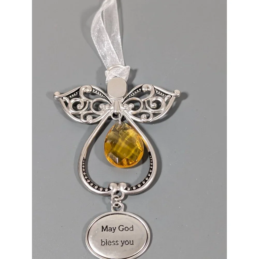 Ganz‎ May Gold Bless You Angel Ornament Glass Charm Christmas